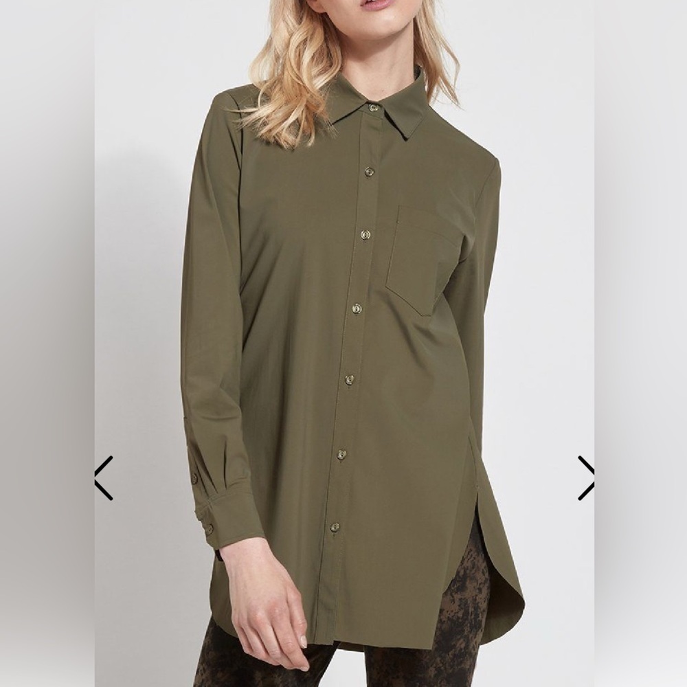 Lysse Schiffer button down shirt in color olive size medium